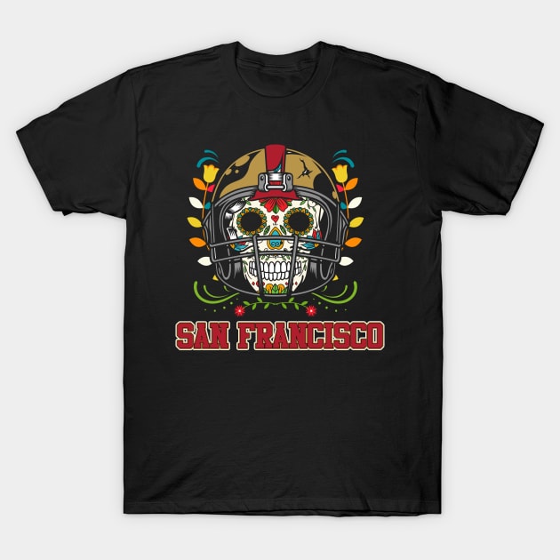 San Francisco Football Helmet Sugar Skull T-Shirt by TeddyTees